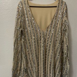 Tan and silver sequin dress